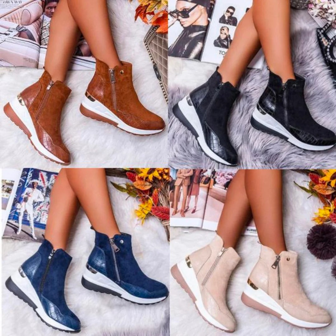 Bottines Zippées à Semelle Compensée Femme