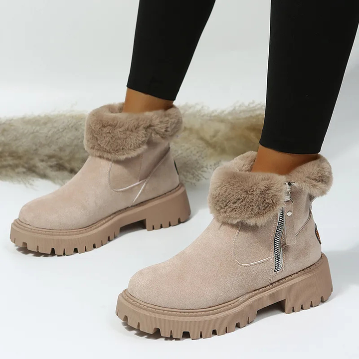Bottines à Revers Duveteux Semelle Crantée Femme