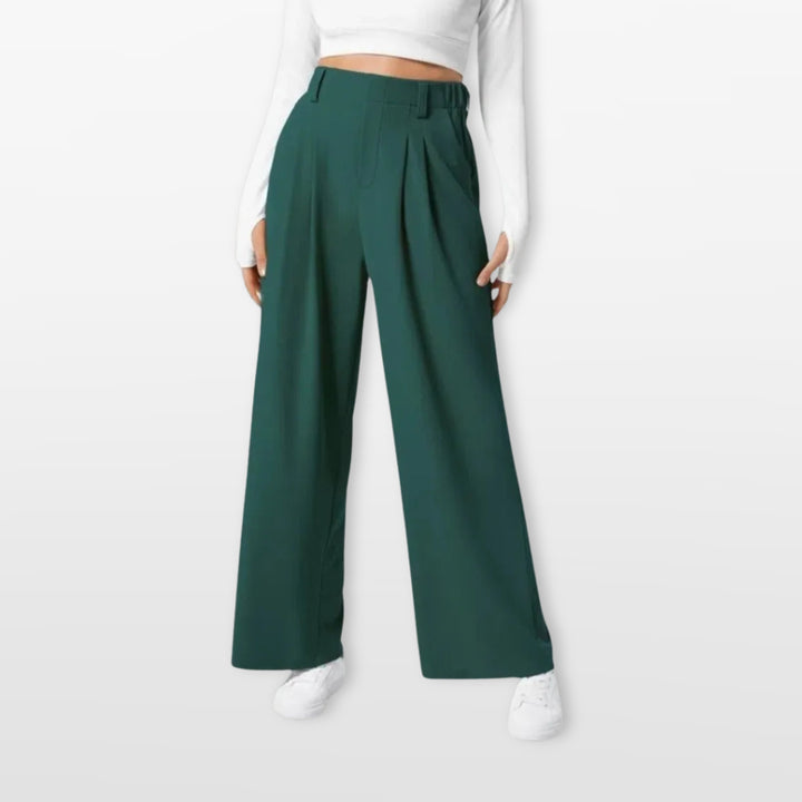 Pantalon Large Taille Haute Plissé Élégant Femme