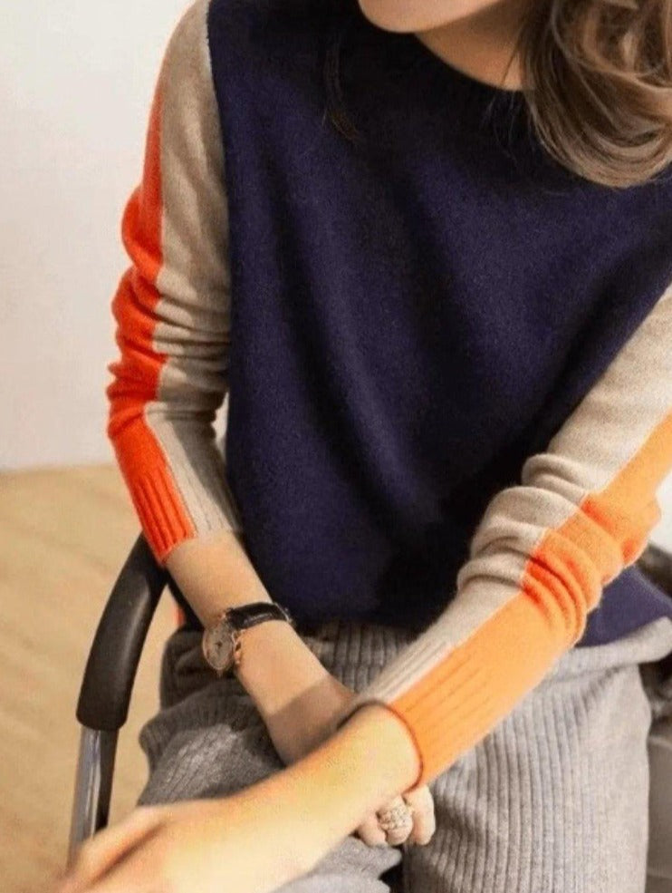 Pull à Empiècements Graphiques Col Rond Femme