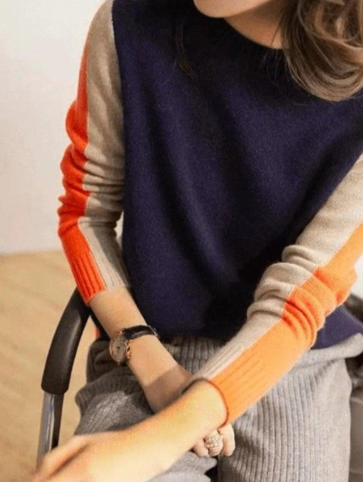 Pull à Empiècements Graphiques Col Rond Femme