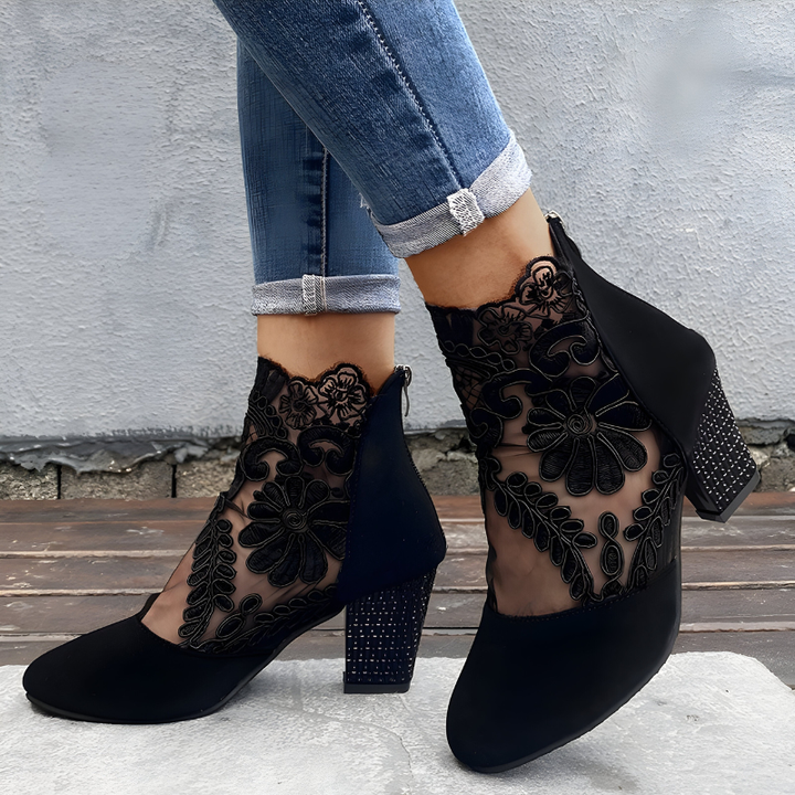 Bottines à Talon Motifs Floraux Femme