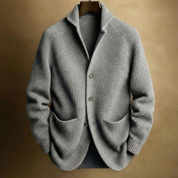 Cardigan en Maille Côtelée à Boutons Homme
