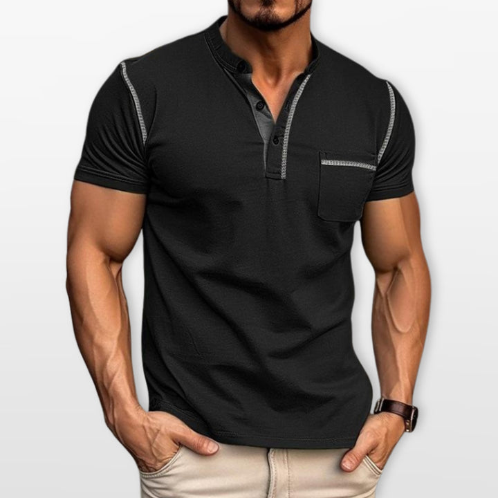 T-Shirt Henley Ajusté Manches Courtes Homme