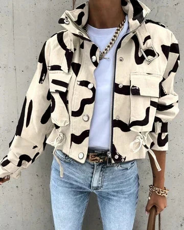 Veste Courte Imprimée à Capuche Femme