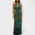 Robe Longue Col Montant Découpe Devant Femme