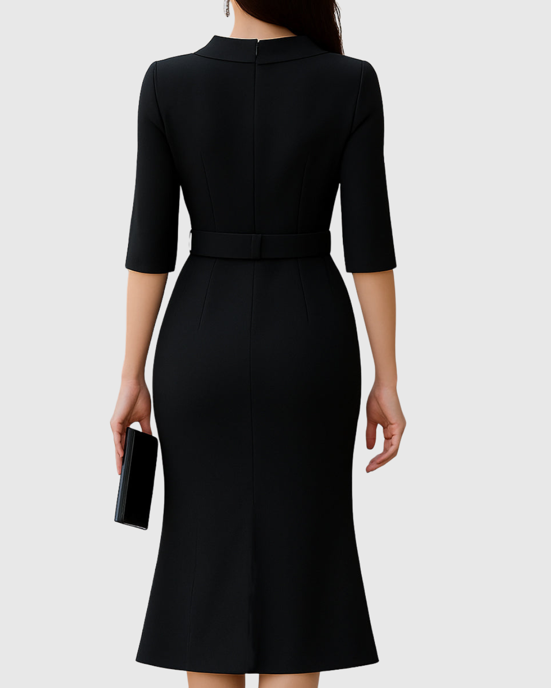 Robe Midi À Col Montant Et Manches Fendues Femme