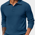 Men's Textured Knit Long-Sleeve Polo Shirt