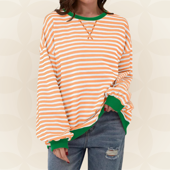 Pull Rayé Oversize à Manches Longues Femme