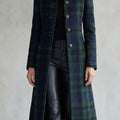 Manteau Long à Carreaux Et Col Montant Femme