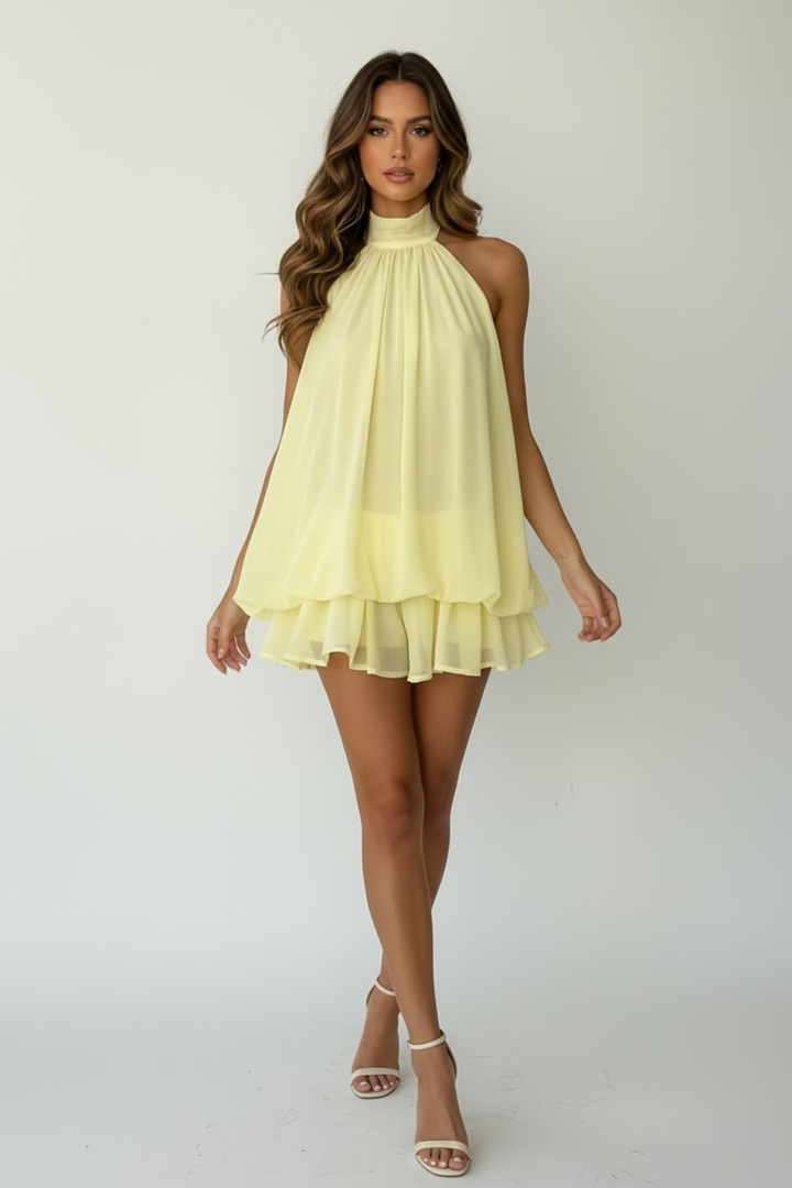 Robe Courte Fluide Col Halter Femme