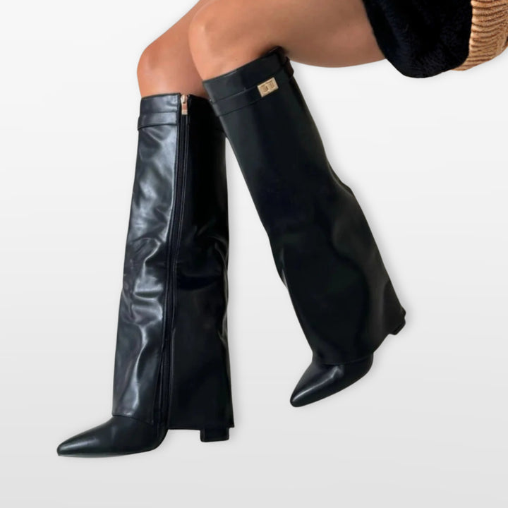 Bottes Hautes Bout Pointu Talon Bloc Femme