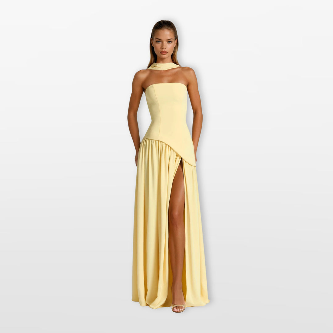 Robe Longue Bustier Fente Haute Asymétrique Femme