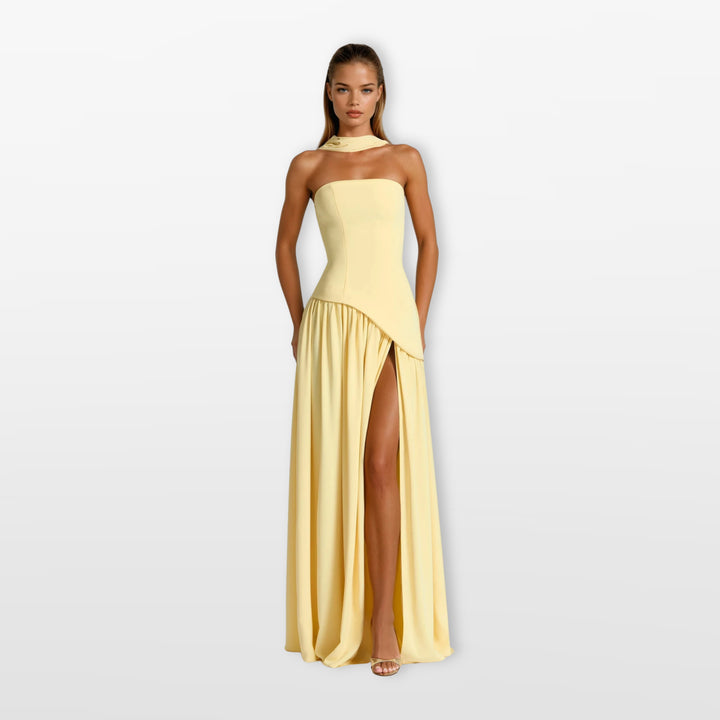Robe Longue Bustier Fente Haute Asymétrique Femme