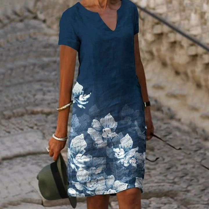 Robe Droite Fleurie à Manches Courtes Femme