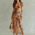 Robe Longue Fleurie Fendue Femme