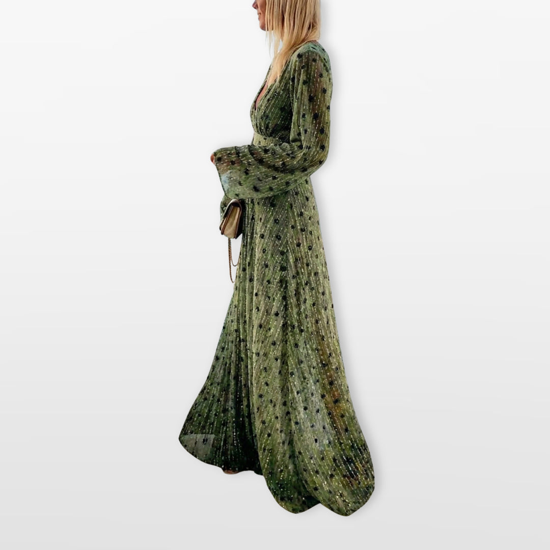 Robe Longue Col V Manches Longues Fluide Femme