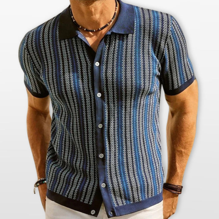 Polo Rayé Boutonné Ajusté Homme