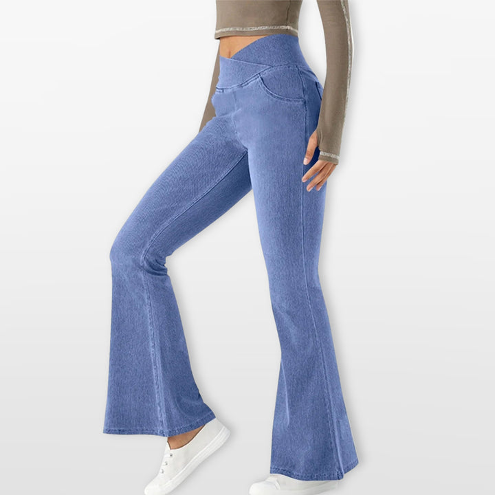 Pantalon Évasé Taille Haute Coupe Bootcut Femme