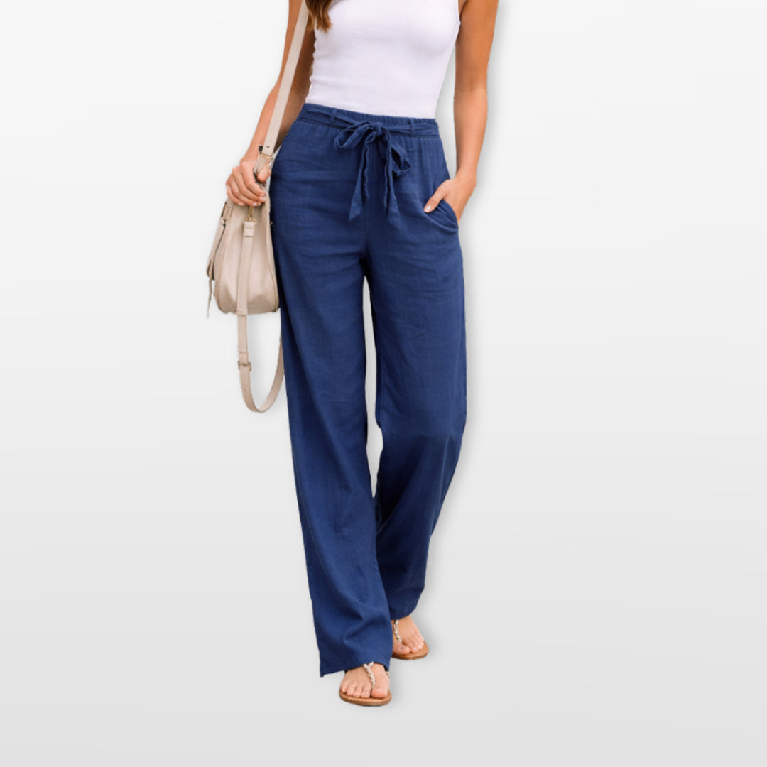 Pantalon Large Taille Élastique Avec Cordon Femme