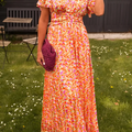 Robe Maxi Fleurie à Col V Femme