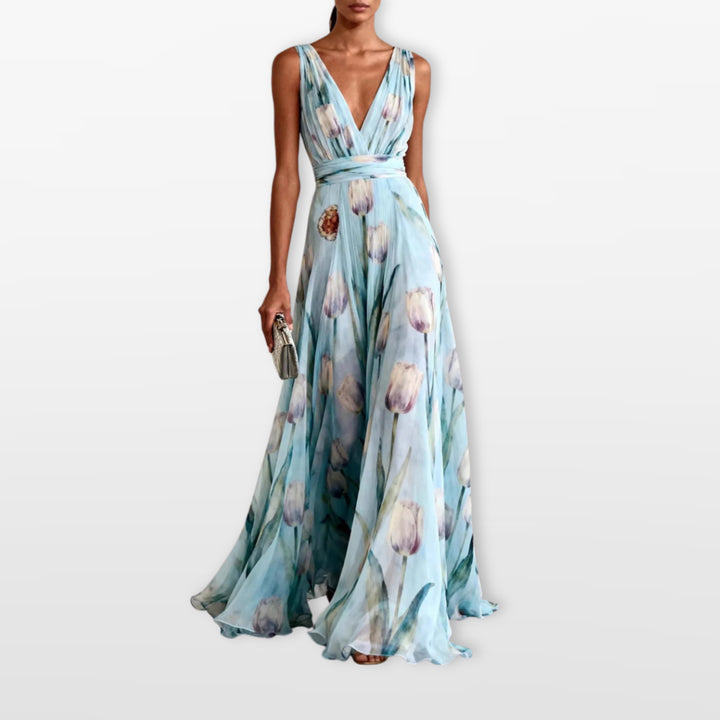 Robe Longue Fleurie Fluide Col V Femme