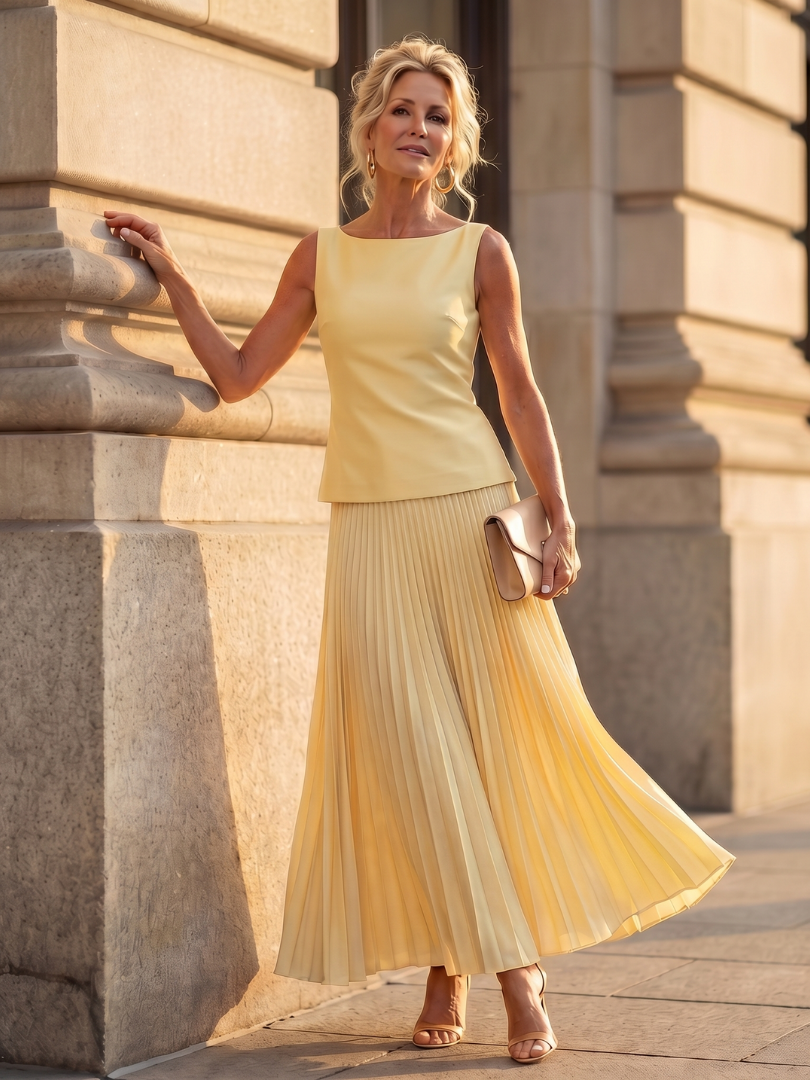 Ensemble Jupe Plissée et Haut Femme