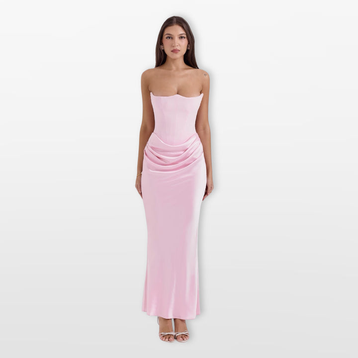 Robe Midi Bustier Satin Effet Corset Élégante Femme