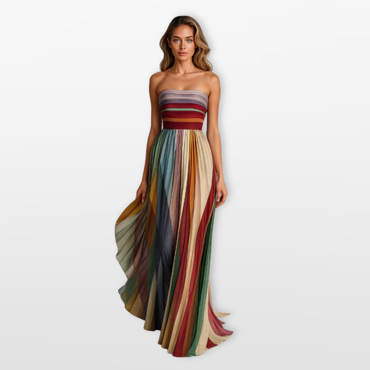Robe Longue Plissée Multicolore Femme