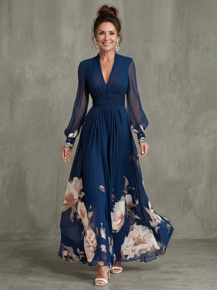 Robe Longue Fleurie à Col V Pour femme