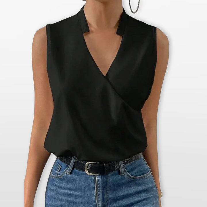 Blouse Sans Manches Col V Cache-Cœur Femme