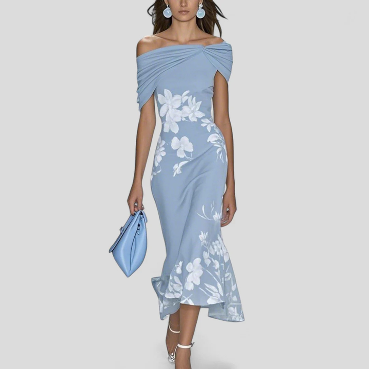 Robe Midi Fleurie Épaules Dénudées Femme
