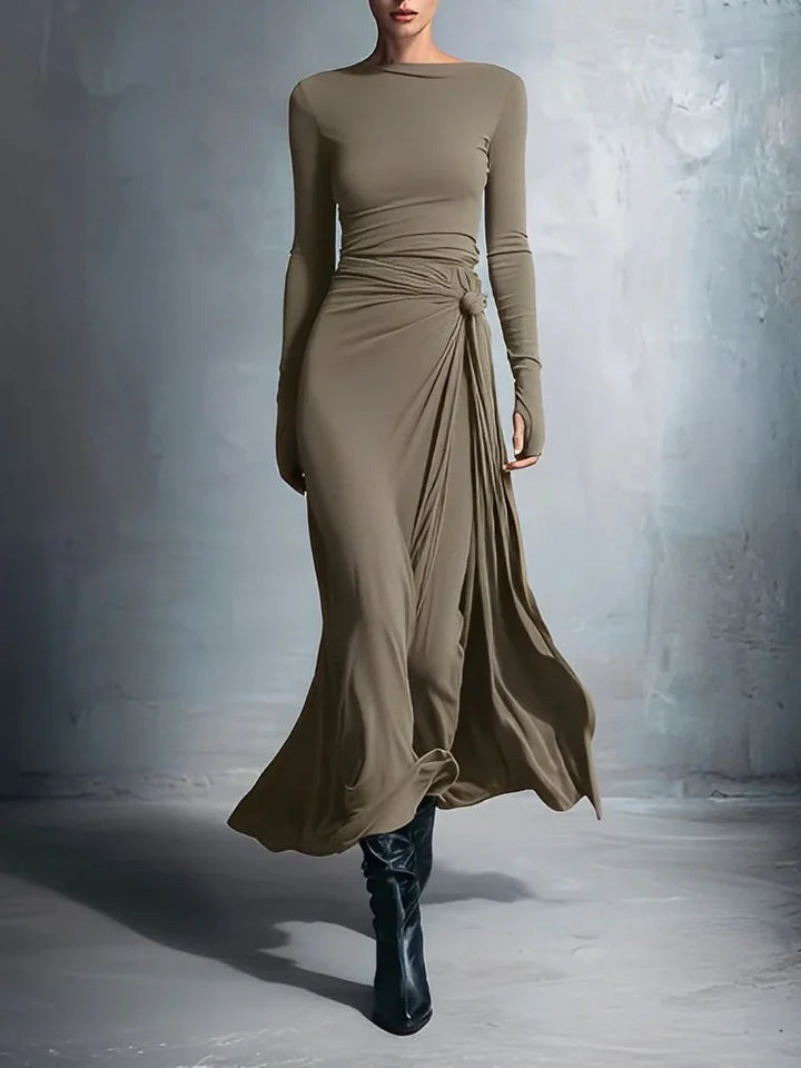 Robe Longue Drapée Asymétrique Femme