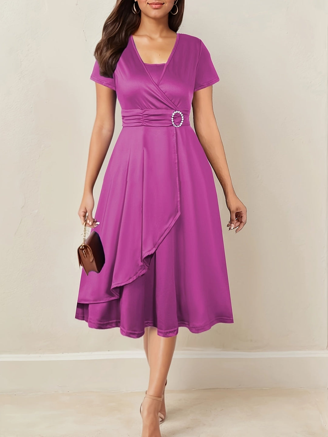 Robe Midi Cache-Cœur Ceinturée Femme