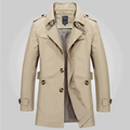 Men's Mid-Length Trench Coat with Notched Collar