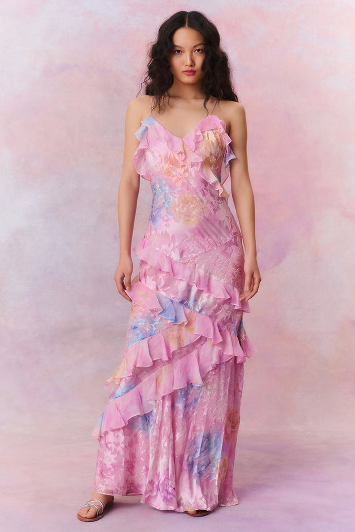 Robe Longue Fleurie Volants Femme