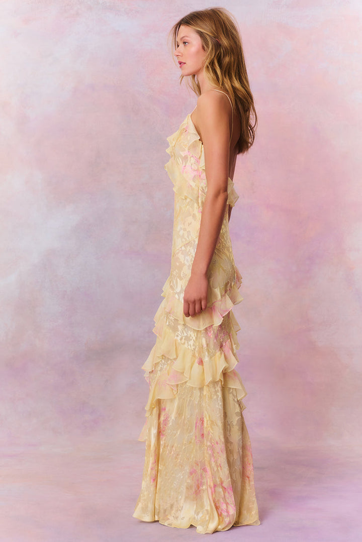 Robe Longue Fleurie Volants Femme