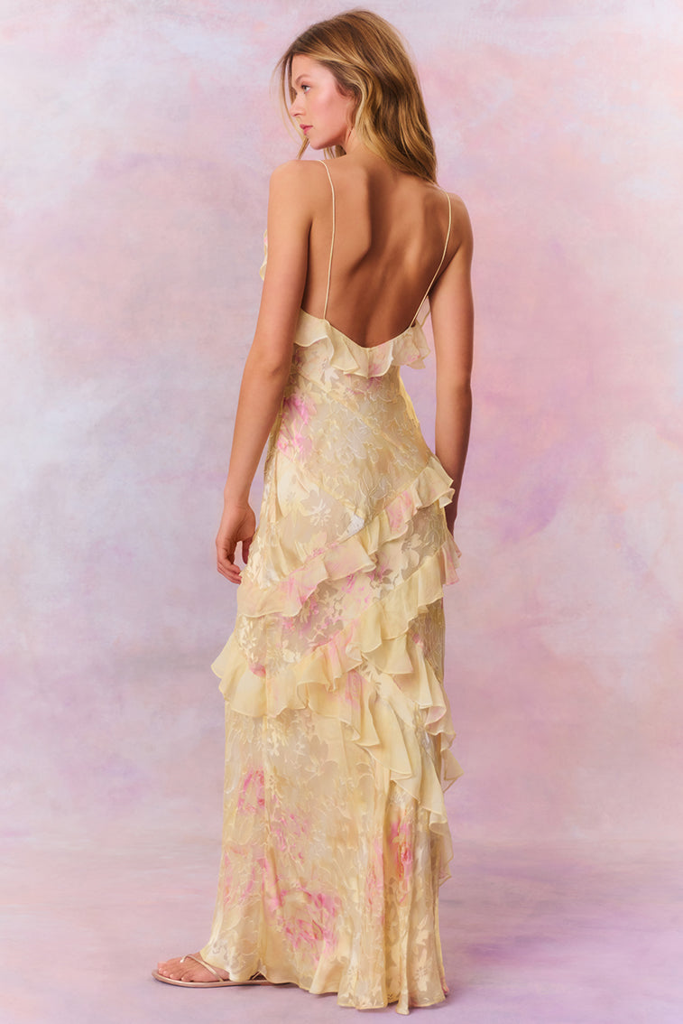 Robe Longue Fleurie Volants Femme