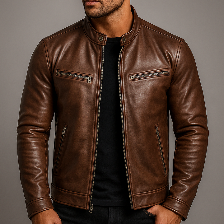 Blouson En Cuir Zippé Homme