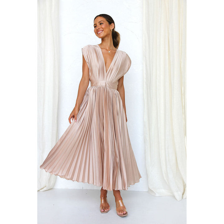 Robe Midi Plissé Soleil Décolleté V Femme