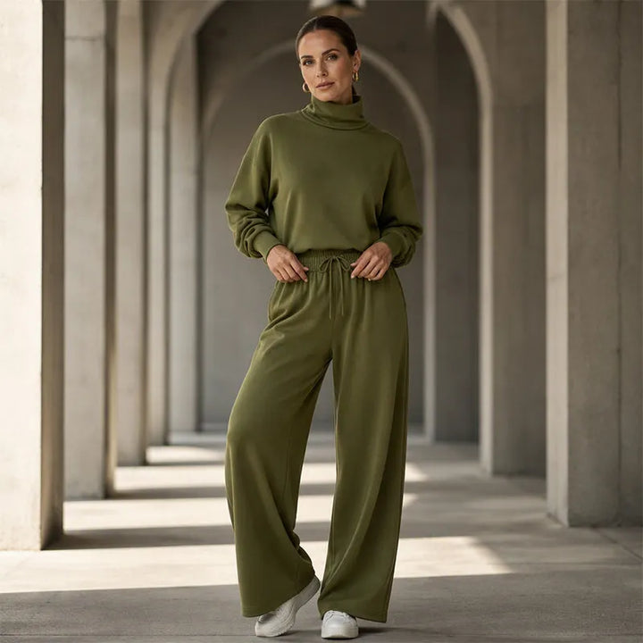 Ensemble 2 Pièces Col Roulé Et Pantalon Large Femme