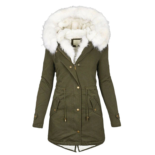 Parka Longue à Capuche Duveteuse Femme