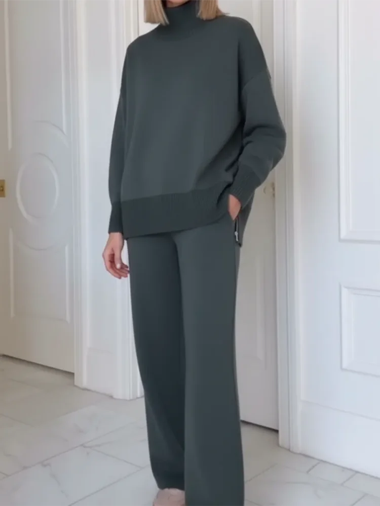 Ensemble Col Roulé Et Pantalon Large Femme