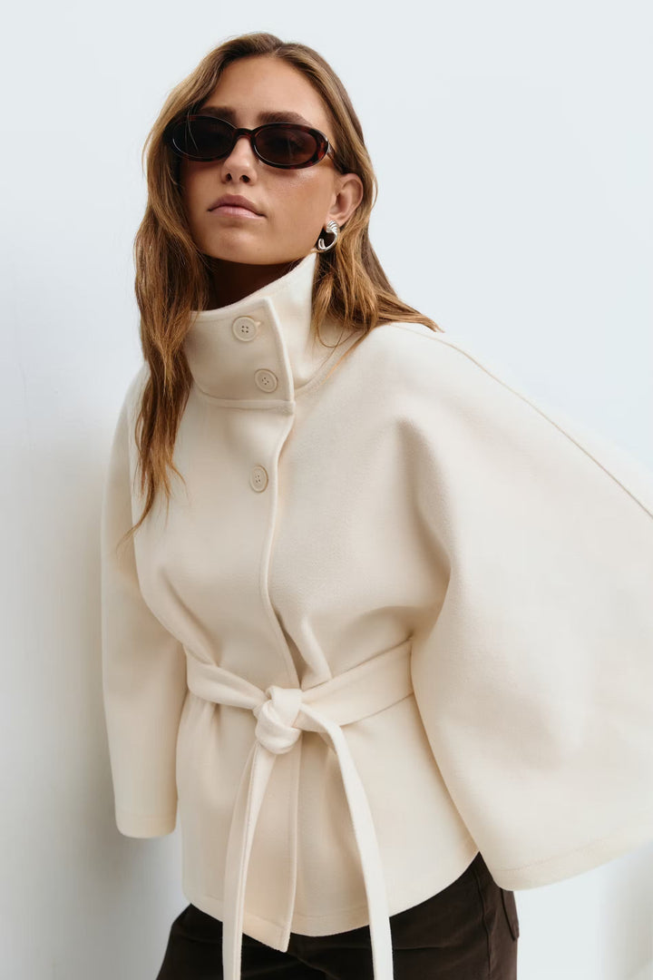 Manteau Cape Court Ceinturé Femme