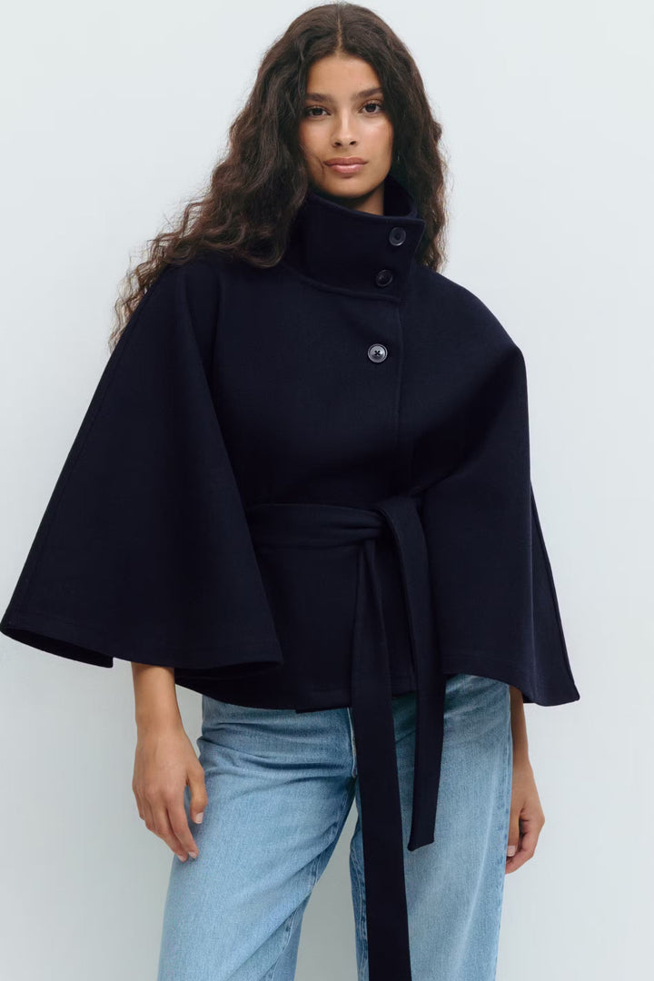 Manteau Cape Court Ceinturé Femme