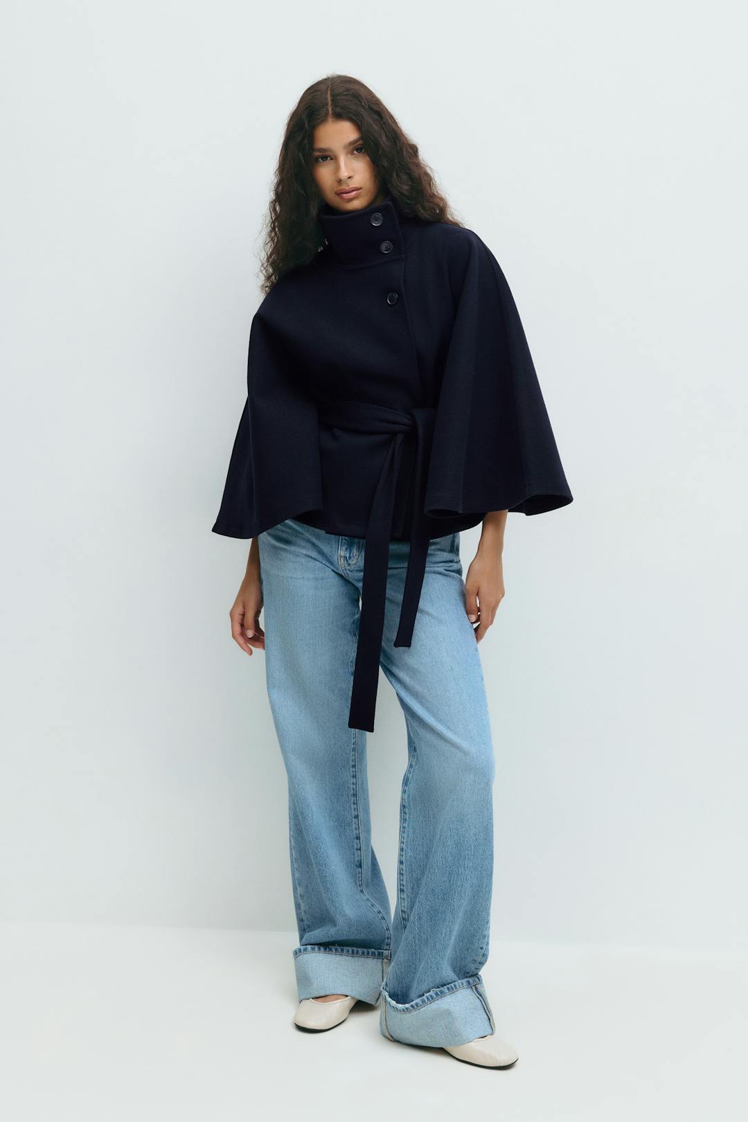 Manteau Cape Court Ceinturé Femme