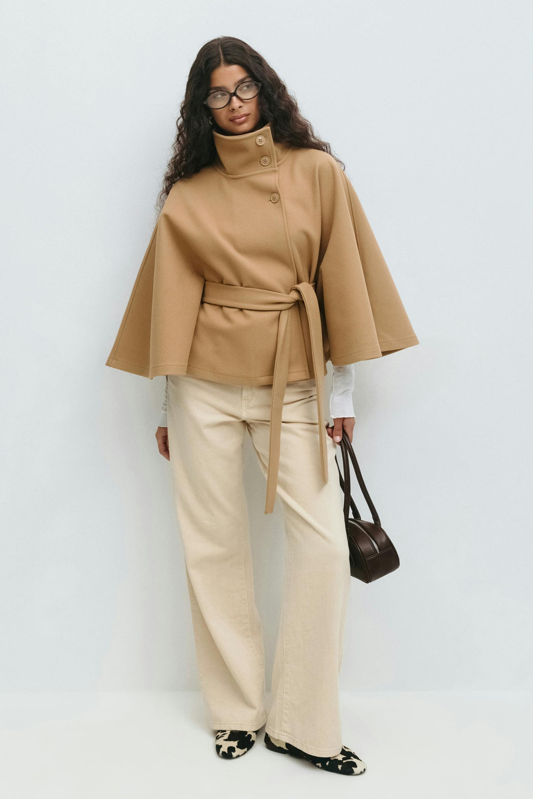 Manteau Cape Court Ceinturé Femme