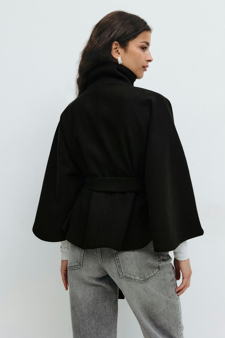Manteau Cape Court Ceinturé Femme
