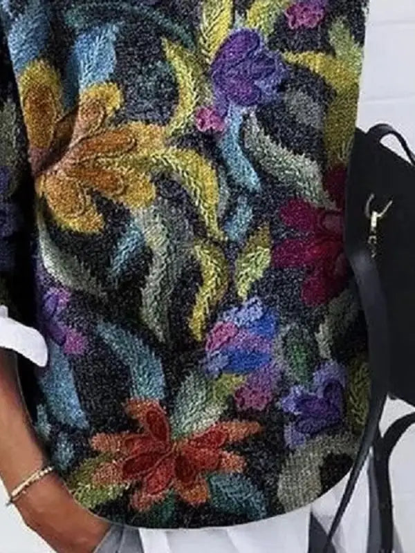 Pull à Motif Floral Col Rond Femme