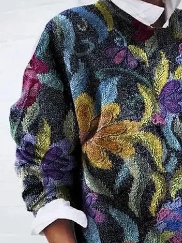Pull à Motif Floral Col Rond Femme
